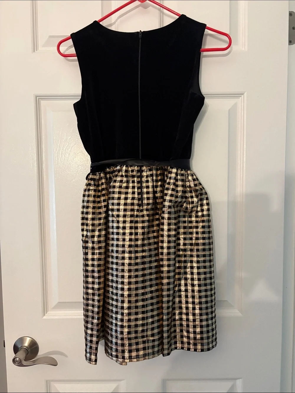 The Children's Place Black Velvet Top with Gold & Black Gingham Skirt